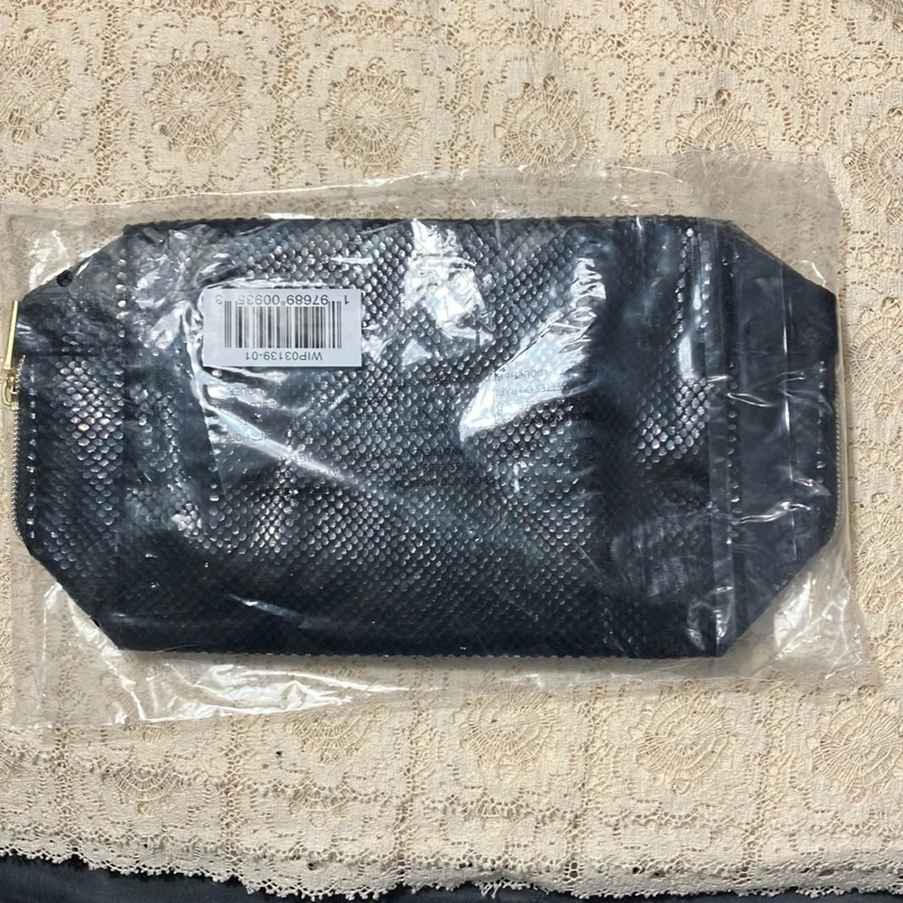 Black Tarte Cosmetic Bag with Snakeskin Look